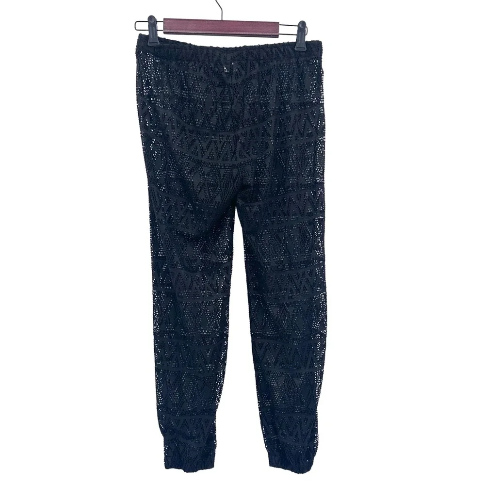 Pacific Beach Crochet Swim Cover Up Pants Womens Medium Black Drawstring Jogger